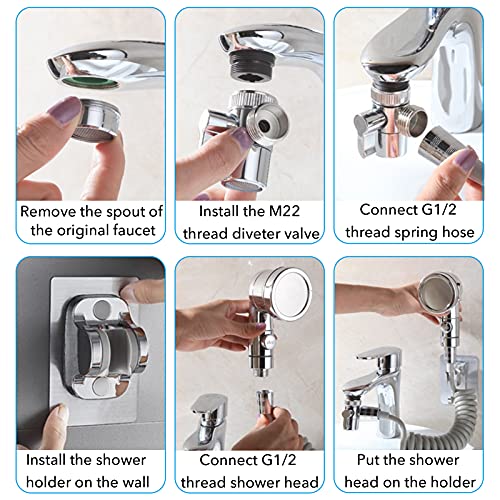 Sink Handheld Shower Kit with 9.8ft Telescopic Hose, Kitchen Bathroom Faucet Sprayer Attachment with 3 Adapters M22 M24 G1/2, for Hair Washing, Baby Shower, Pet Shower (Faucet Not Included) - color: White