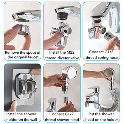 Sink Handheld Shower Kit with 9.8ft Telescopic Hose, Kitchen Bathroom Faucet Sprayer Attachment with 3 Adapters M22 M24 G1/2, for Hair Washing, Baby Shower, Pet Shower (Faucet Not Included) - color: White