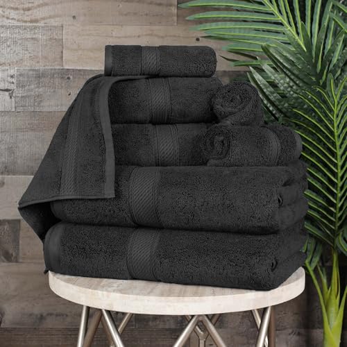 Superior Egyptian Cotton Ultra Plush & Absorbent, 8 Piece Set, Black | Quick Dry, Soft Luxury Towel Set, Bath Essentials, Guest Bath, Spa, 2 Bath, 2 Hand, 4 Face Towels, Madeline Towels - color: Black, size: 8-Piece Towel Set