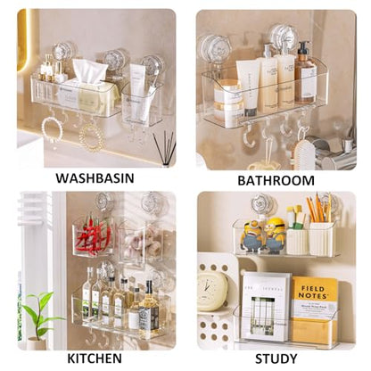 2-Pack Suction Cup Shower Caddy Set, Wall Mounted Suction Rack, Bathroom Shower Shelf Basket Set with Shower Organizer and Toothbrush Holder (No Drilling Required) - style: basket set, 2pieces