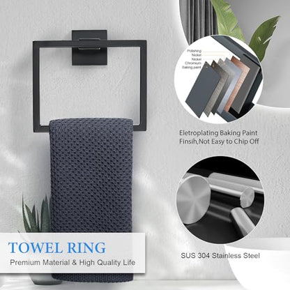 6-Piece Black Bathroom Hardware Set 23.6 Inch Towel Bar Set Double Towel Bar Towel Ring Coat Hook and Toilet Paper Holder with Shelf Wall Mounted Stainless Steel Bathroom Accessories Set - color: 6-piece Black