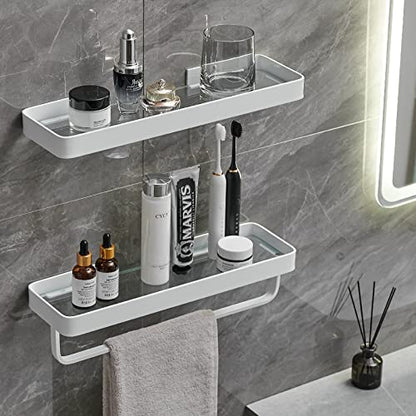 Bathroom Shelves Wall Mounted 2 Tier Glass Floating Shelf - Tempered Glass Wall Organizer (White) - color: White(rectangular)