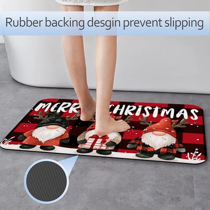 Christmas Gnomes Bathroom Mat, Non-Slip Rubber Backing Thin Low-Profile Bath Rug, Easy-Clean Bathroom Floor Mat for Shower, Bathtub, Kitchen, or Entryway - color: Christmas Gnomes