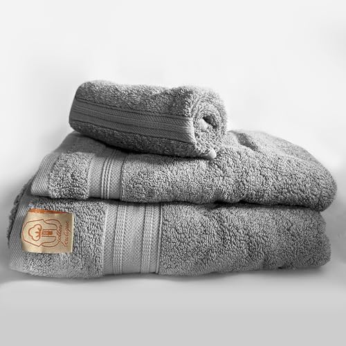100% Egyptian Cotton Towel Set, 600 GSM, Double Twisted Yarns, Ultra Soft & Highly Absorbent Towels, Made in Egypt. (Grey, Single Set Cotton Towels) - color: Grey