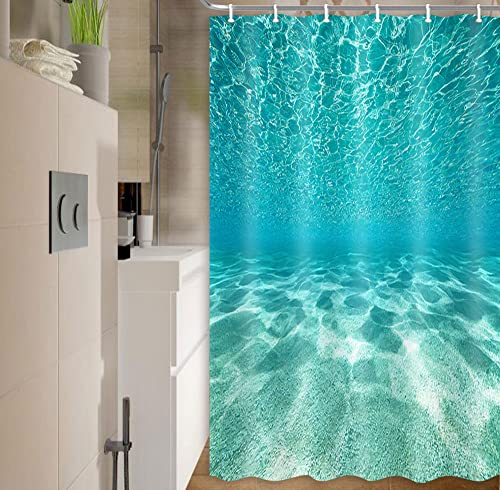 MERCHR Cute Teal Blue Ocean Shower Curtain, Nature Underwater Sea World Sand Beach Bathroom Curtains Waterproof Fabric, 36 x 72 Inches - color: Teal, size: 36"W x 72"L (Pack of 1)