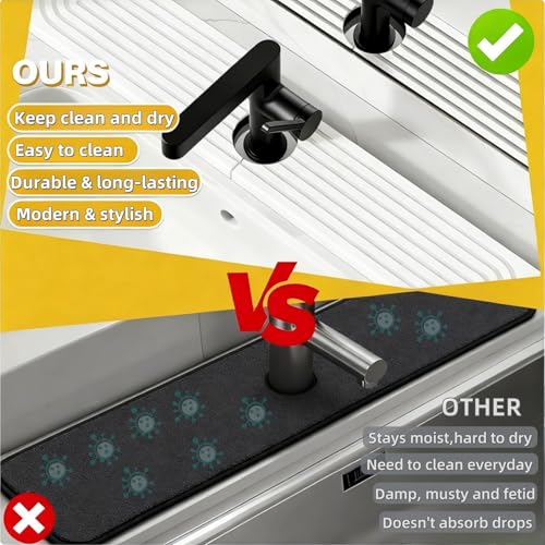Faucet Mat for Kitchen Sink,Fast-Drying Diatomite Absorbent Splash Guard Tray for Kitchen & Bathroom Sink Counter, Anti-Slip Waterproof Protector(White,23.6"x3.9")