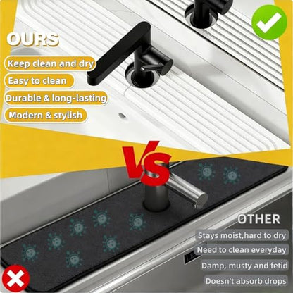 Faucet Mat for Kitchen Sink,Fast-Drying Diatomite Absorbent Splash Guard Tray for Kitchen & Bathroom Sink Counter, Anti-Slip Waterproof Protector(White,23.6"x3.9")