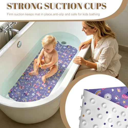 Rainbow Butterfly Bathtub Mat Non Slip with Drain Holes and Suction Cups Bath Mat 40x16 Inch Tub Mats Shower Mats for Kids - color: Rainbow