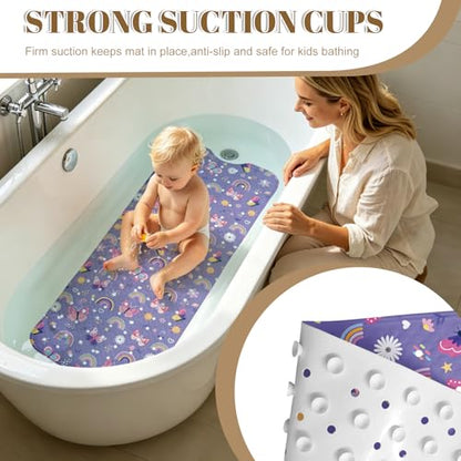 Rainbow Butterfly Bathtub Mat Non Slip with Drain Holes and Suction Cups Bath Mat 40x16 Inch Tub Mats Shower Mats for Kids - color: Rainbow