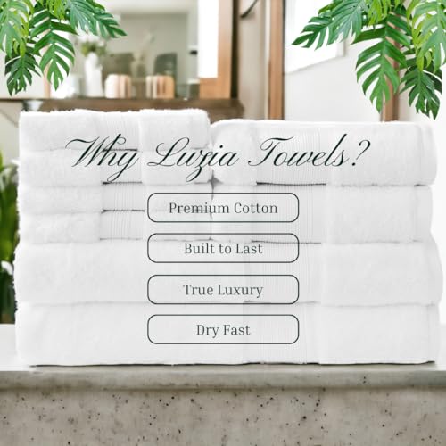 Luzia 8 Piece Bathroom Towel Set - 100% Turkish Cotton, Premium Quality - 2 Bath Towels 2 Hand Towels and 4 Washcloths (White) - color: White