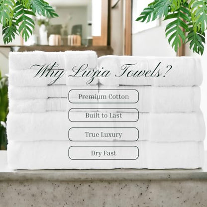 Luzia 8 Piece Bathroom Towel Set - 100% Turkish Cotton, Premium Quality - 2 Bath Towels 2 Hand Towels and 4 Washcloths (White) - color: White