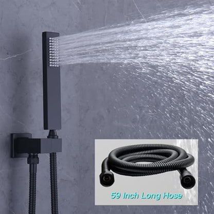 Black Tub Shower Faucet Set 4 Functions Thermostatic Shower System | with Tub Spout, Ceiling Mounted 12 inch Shower Head, 6 Body Jet, Handheld Spray - color: Black, size: 12" Ceiling Shower