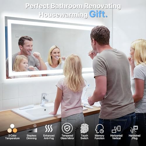 HYPERLITE Smart Mirror Bathroom 48"x32": Lighted Bathroom Mirror with Frontlights and Backlights - Wall Mounted LED Bathroom Mirror with Lights for Families with Children Luxury Home Owners - size: 32"L x 48"W