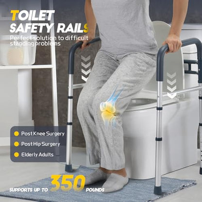 Lianjindun Toilet Safety Rails, 350 lbs, Adjustable Height & Width | Fits Most Toilets, Foldable Design, 350 Lbs Capacity, Aluminum Toilet Frame, Toilet Handles for Seniors, Disabled, Handicap - color: Blue