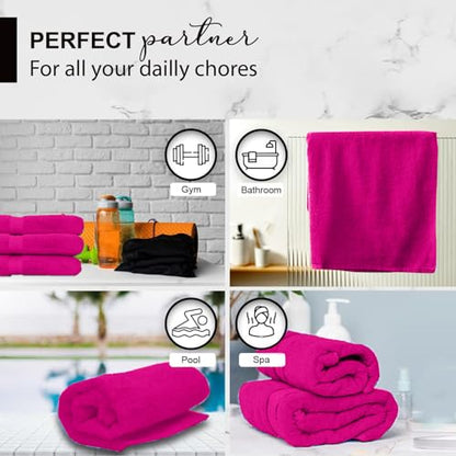 KAHAF COLLECTION 100% Cotton Bath Towels, 24x48 Pack of 6 Towels, Quick Dry, Highly Absorbent, Soft Feel Towel, Gym, Spa, Bathroom, Shower, Pool, Luxury Soft Towels (HOT Pink, 24x48-6 Pack) - color: Hot Pink, size: 24x48 - 6 PACK
