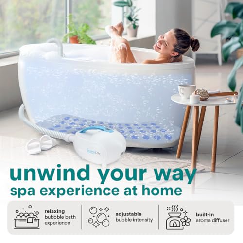 SereneLife Bubble Bath Mat for Bathtub | Motorized Air Pump Spa Bath Mat with Remote Control, Adjustable Bubbles, Non-Slip Base & Aroma Clip | Full Body Support 47" Waterproof Jacuzzi Mats for Bathtub