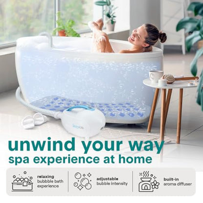SereneLife Bubble Bath Mat for Bathtub | Motorized Air Pump Spa Bath Mat with Remote Control, Adjustable Bubbles, Non-Slip Base & Aroma Clip | Full Body Support 47" Waterproof Jacuzzi Mats for Bathtub