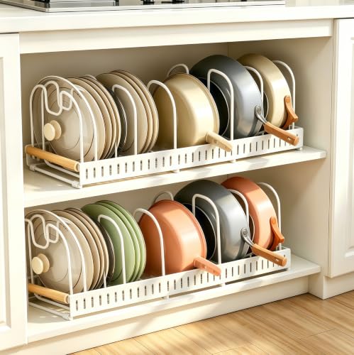 Pots and Pans Organizer Rack for under Cabinet, Expandable 12.2''-22.64'' Pot Lid Kitchen Cabinet Organizer Holder with 7 Adjustable Compartment Cutting Board Organizer for Pan Lid, Bakeware - size: Expandable Pot Rack Organizer