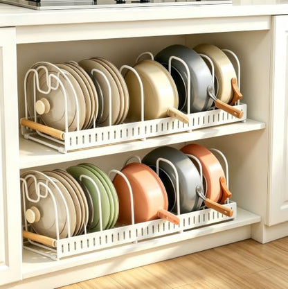 Pots and Pans Organizer Rack for under Cabinet, Expandable 12.2''-22.64'' Pot Lid Kitchen Cabinet Organizer Holder with 7 Adjustable Compartment Cutting Board Organizer for Pan Lid, Bakeware - size: Expandable Pot Rack Organizer