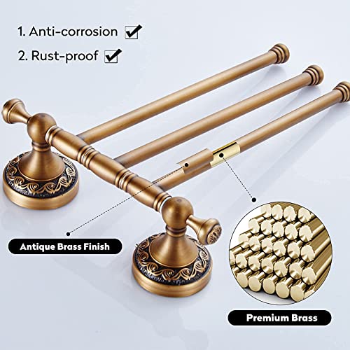 Leyden Swivel Towel Bar, Antique Brass 3 Arm Swing Towel Rack Towel Rotated Bar Holder Brass Wal