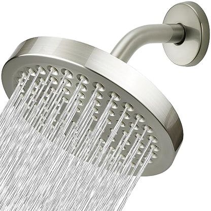 High Pressure Rain Shower Head with Arm - High Flow Rainfall Showerhead - Luxury Modern Look - Pressure Boosting (6" Shower Head with 6" Arm, Brushed Nickel) - color: Elegant Brushed Nickel