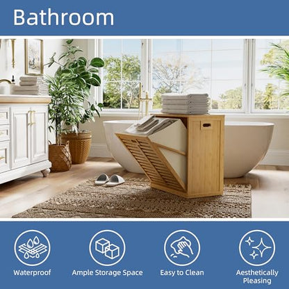 HITNET Tilt Out Laundry Hamper, Bamboo Laundry Cabinet with Hidden Removable Basket, Freestanding Clothes Storage organizer for Bedroom, Bathroom, Living Room, Natural - color: Natural