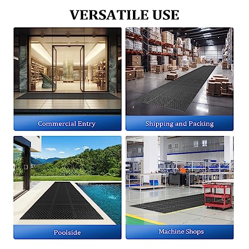 ROVSUN Rubber Floor Mat with Holes, 3x10 FT Hollow Large Mat Roll, Anti-Fatigue/Non-Slip Drainage Mat, for Industrial Kitchen Restaurant Bar Bathroom, Indoor/Outdoor Cushion - size: 35.4"L x 118"W x 0.4"Th