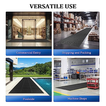 ROVSUN Rubber Floor Mat with Holes, 3x10 FT Hollow Large Mat Roll, Anti-Fatigue/Non-Slip Drainage Mat, for Industrial Kitchen Restaurant Bar Bathroom, Indoor/Outdoor Cushion - size: 35.4"L x 118"W x 0.4"Th