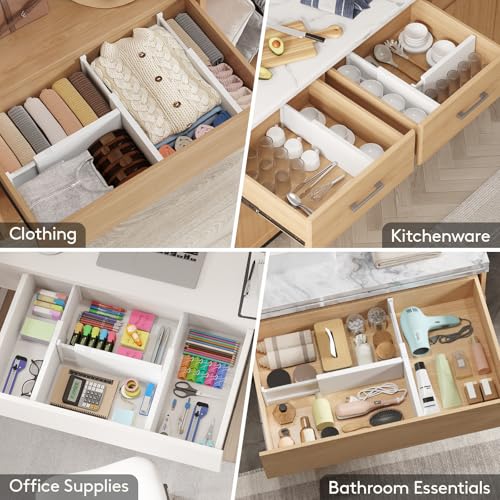 Lifewit 6" Tall Upgrade Drawer Dividers, Adjustable Deep Drawer Organizer | 13.5"-22" Expandable White Drawer Separator for Clothes, Dresser/Kitchen/Closet/Bedroom/Office Organization & Storage, 5 Pack - size: 6"H, 13.5-22"L