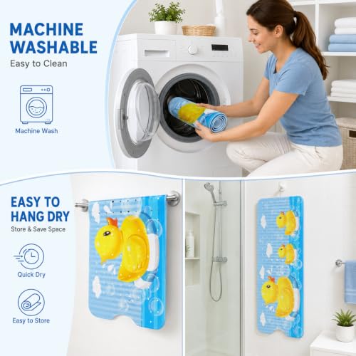 Cinrobiye Bath Mat for Tub Non Slip, 40 x 16 Inch Duck Cartoon Bathtub Shower Mat with Suction Cups and Drain Holes, Waterproof Machine Washable Bathroom Mat - color: Yellow