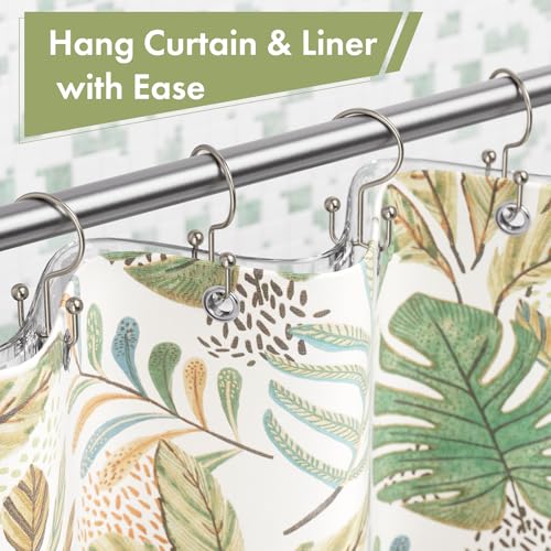 Nickel Shower Curtain Hooks, 12PCS Minimalist Simple Double Shower Curtain Rings, Rust-Resistant Metal Shower Hooks Shower Curtain Hangers, Shower Rings for Bathroom Shower Rods Curtains - color: Nickel, style: Minimalist - Double Hooks