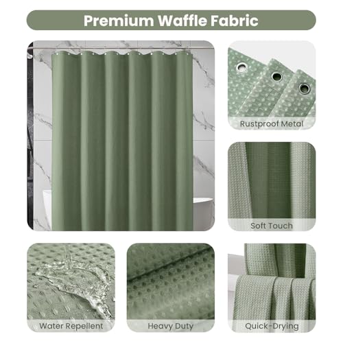 Inhousolu Fabric Shower Curtain, Waffle Weave 230 GSM Polyester, Weighted Hem, Metal Hooks Included, Water Repellent Washable, 72 x 96 Inch, Sage Green - color: Sage Green, size: 72"W x 96"L (Pack of 1)
