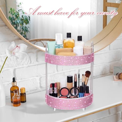 360 Rotating Rhinestone Perfume Organizer,2 Tiers,Resin Diamond,Pink - color: Pink, size: 2 Tiers, style: Resin Diamond
