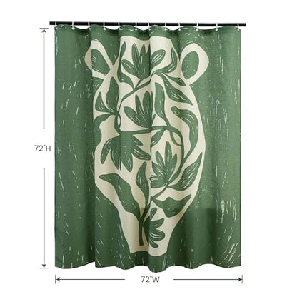 Tropical Green Flower Linen Shower Curtain Set with Liner,72"Wx72"L | Double Layer Shower Curtain Waterproof Fabric with Zippered Removable PEVA Liner,Boho Shower Curtain for Bathroom,Free Hooks - color: Green Vase Floral