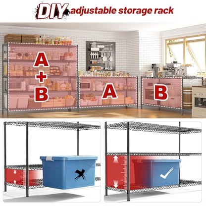REIBII 3200LBS Storage Shelves 55.5" W Garage Shelving Heavy Duty 5 Tier Adjustable Wire Shelving Unit Metal Shelving for Garage Pantry Commercial Basement,55.5" W X 18''D X 71" H - color: Black