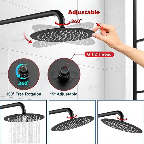 Midanya Round Rain Shower Head,High Pressure,Matte Black 6 Inch | 360°Swivel,Ceiling or Wall Mount,Waterfall Full Body Coverage,Bathroom Remodel,Stainless Steel Large Rainfall Shower Head - color: Black, size: 6 Inch