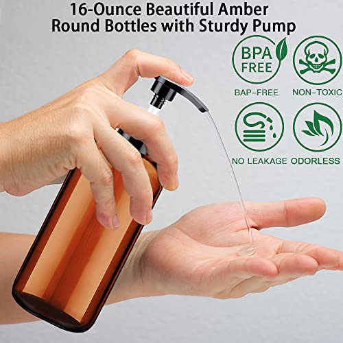 Soap Dispenser with Rust Proof Pump, Waterproof Labels (2 Pack,16 Oz) Bathroom, Plastic Hand Dish Soap Dispenser for Kitchen, Premium Thick Soap Pump Bottles (Amber) - color: Amber