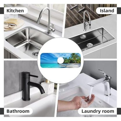 Beach Tropical Palm Tree Waves Travel Island Kitchen Sink Splash Guard Faucet Mat Super Absorbent Fast Drying Mat Sink Gadgets-Fast Drying Pad Sink Mat For Kitchen Bathroom (15" X 5.5" ) - color: Beach Tropical Palm Tree