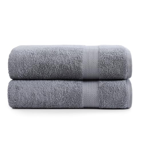 LANE LINEN Bath Sheet Quick Dry 100% Cotton 2 Pack Soft - Cool Grey | Towels For Dorm - Densely Woven, Coordinated Colors, Everyday Durability, OEKO-TEX Certified, Ring-Spun Durability - color: 03: Cool Grey, size: 2 Piece Bath Sheets