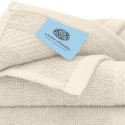 White Classic Luxury Cotton Washcloths 13x13 Inch - 650 GSM Turkish Cotton | Hotel, Spa, Bathroom Face Towel | 12 Pack, Ivory - color: 07: Ivory