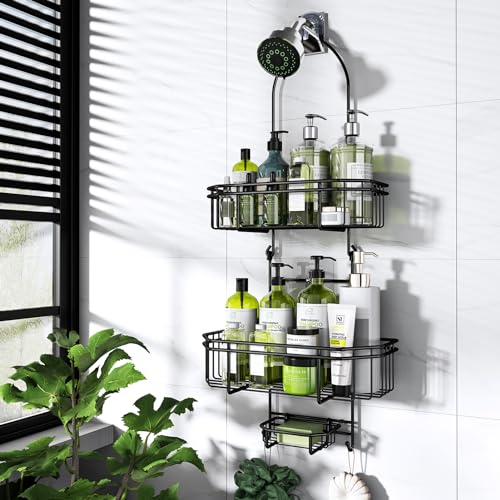 WXCGX Hanging Shower Caddy Over Shower Head Organizer: Stainless Rustproof Bathroom Storage Rack Basket with Soap Holder, Hooks - Large Capacity Bathroom Shelf for Shampoo, Conditioner