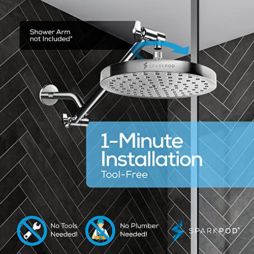 SparkPod Rain Shower Head, 8 Inch Round, Luxury Polished Chrome Finish | High Pressure Shower Heads, 90 Nozzles, Adjustable Showerhead, No Tools Needed, Universal Connection - color: Luxury Polished Chrome, style: 8 Inch Round
