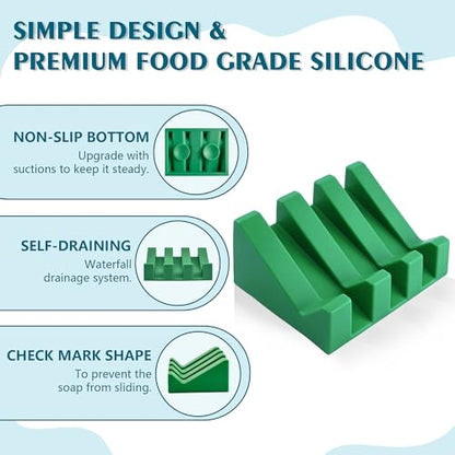 Soap Dish Holder for Shower with Suction Cup, Silicone Soap Holder & Saver Self-Draining Bar Soap Dish Keeps Soap Dry for Bathroom, Kitchen, Bathtub (Deep Green,2-Pack) - color: Deep Green,2-pack