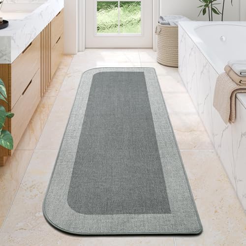 Bathroom Runner Rug, Long Thin Bath Mat Fit Under Door, Brown 24x70 | Quick Dry Absorbent, Rubber Backing Washable Large Bathmat, Shower Mat for Bathroom Floor, Tub and Outside Shower - color: A-grey, size: 24"x 70"