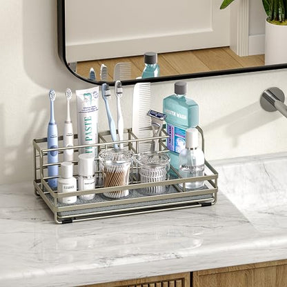 HapiRm Toothbrush Holders for Bathroom - 5 Partitions Bathroom Counter Organizer with Instant Drying Stone, Stainless Steel Countertop Storage Electric Toothbrush Toothpaste Holder - Brushed Nickel - color: Brushed Nickel