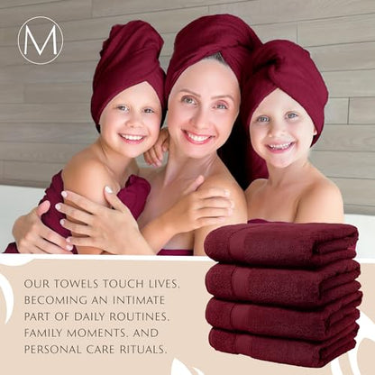 MAURA Wine Red Extra Large Turkish Cotton Luxury Bath Towels Set of 4. Ultra-Soft, Thick & Plush Towels for Bathroom - Burgundy - color: Burgundy, size: Bath Towel (4-Pack)