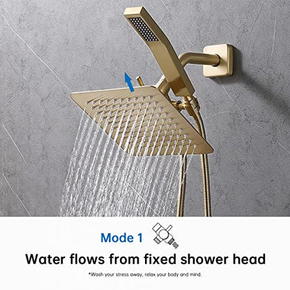 G-Promise Solid Metal Shower Head Diverter with Holder 3-Way | Spray Separately or Both, Adjustable-Angle Bracket, Anti-Leak, Smooth Knob Switch, Easy Install, Universal Replacement Part - color: Brushed Gold