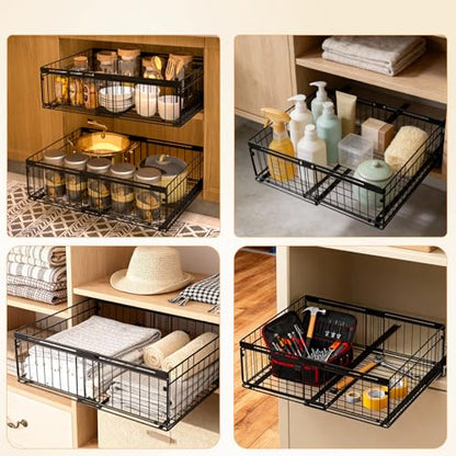 2Pack Expandable Pull Out Cabinet Organizer Adjustable Width 13"-20", Kitchen Organization with Adhesive.Bathroom Under Sink Organizers and Storage,Bedroom Slide out Drawers,Pantry - size: 2 Pack 13“-20” Expandable