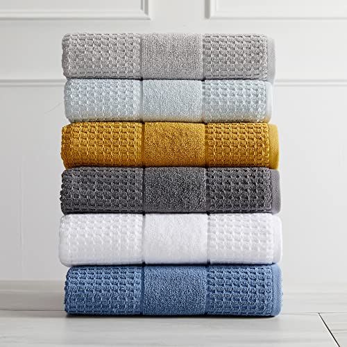 100% Cotton Super Soft Luxury Bath Towel Set | Quick-Dry and Highly Absorbent | Waffle Textured | 550 GSM | Includes 4 Bath Towels | Harper Collection (Light Grey) - color: Light Grey, size: Bath Towel (4-Pack)
