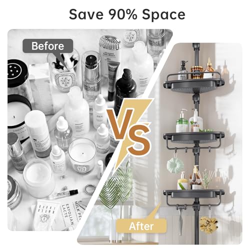 Sturdy Shower Caddy - 4 Tier Adjustable Organizer, Rustproof Stainless Steel, 32-122 Inch - color: Grey